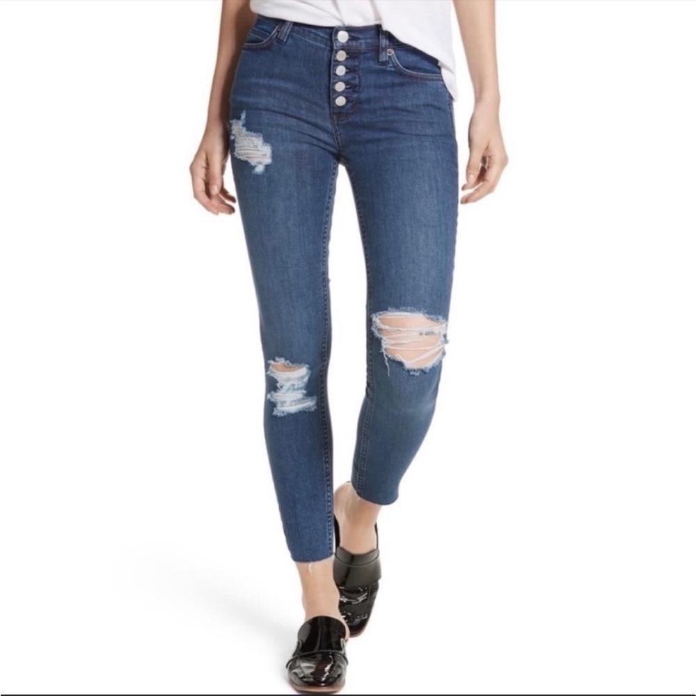 Free people distressed button fly Reagan jeans‎